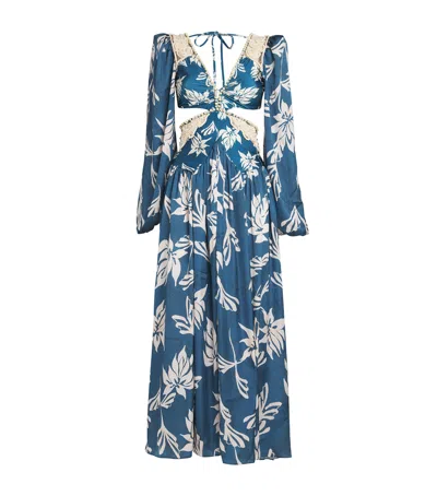 Patbo Embellished Artichoke Print Maxi Dress In Blue
