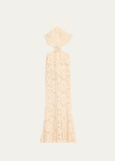 Patbo Embroidered Crochet Maxi Dress In Wheat