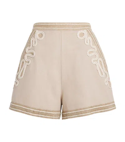 Patbo Embroidered High-rise Shorts In Beige