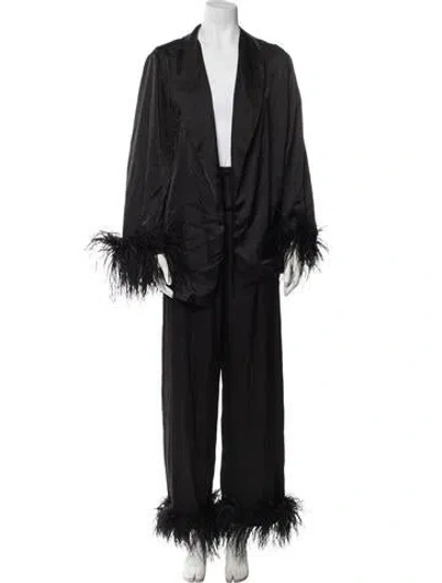 Pre-owned Patbo Feather Trim Pant Set In Black