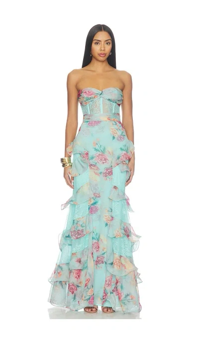Patbo Flora Mist Long Dress In Green