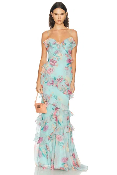 Patbo Flora Mist Long Dress In Blue