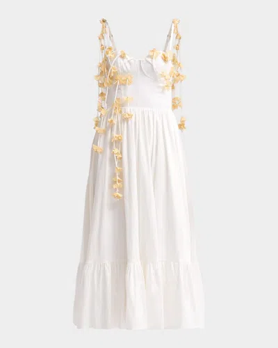 Patbo Floral Appliqué Bustier Midi Dress In Off White