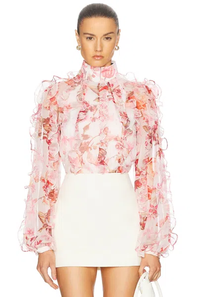 Patbo Floral Haze Ruffle Blouse In Vapor