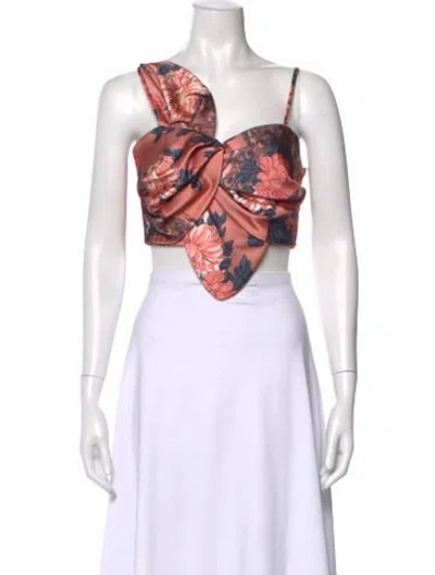 Pre-owned Patbo Floral Print Asymmetrical Crop Top In White