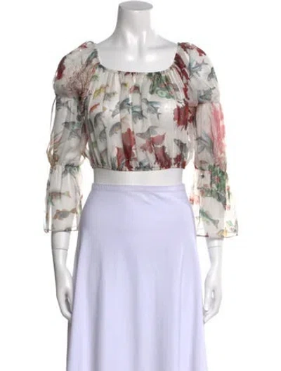 Pre-owned Patbo Floral Print Bateau Neckline Crop Top In Blue