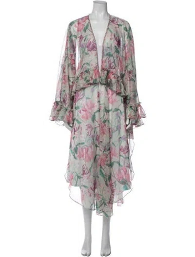 Pre-owned Patbo Floral Print Coat In Purple