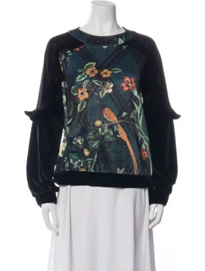 Pre-owned Patbo Floral Print Crew Neck Top In Black/green
