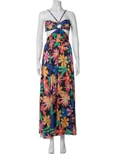 Pre-owned Patbo Floral Print Cutout Accent One-piece W/ Tags In Blue
