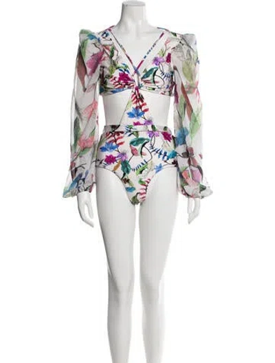 Pre-owned Patbo Floral Print Cutout Accent One-piece W/ Tags In Neutral