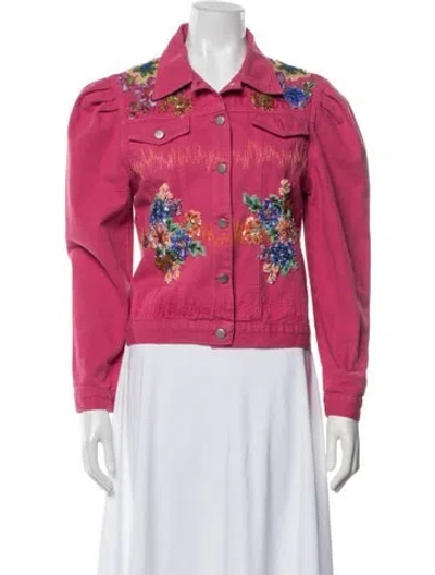 Pre-owned Patbo Floral Print Denim Jacket In Pink
