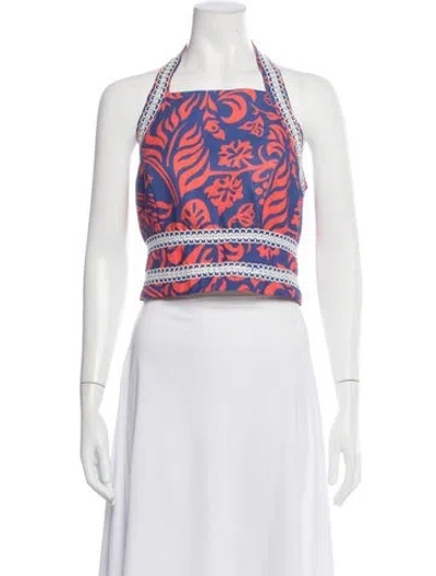 Pre-owned Patbo Floral Print Halterneck Crop Top In Blue/red