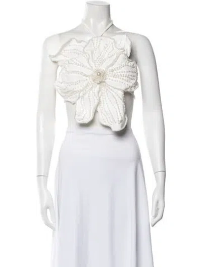 Pre-owned Patbo Floral Print Halterneck Crop Top In White