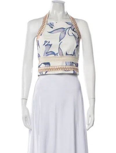 Pre-owned Patbo Floral Print Halterneck Crop Top In White