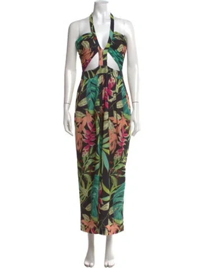 Pre-owned Patbo Floral Print Halterneck Jumpsuit In Black