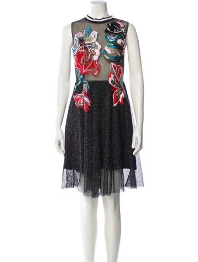 Pre-owned Patbo Floral Print Knee-length Dress In Black