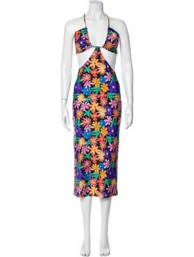 Pre-owned Patbo Floral Print Knee-length Dress In Black