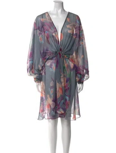 Pre-owned Patbo Floral Print Knee-length Dress In Gray