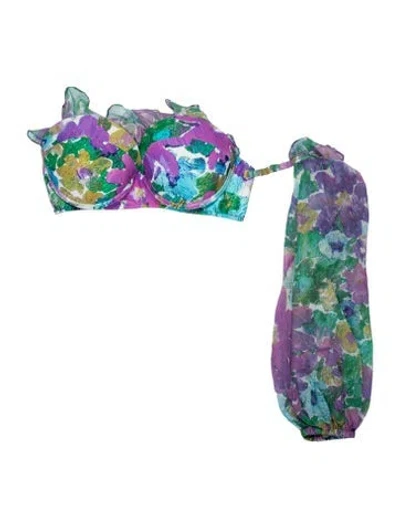 Pre-owned Patbo Floral Print Lace Trim Embellishment Top W/ Tags In Multicolor