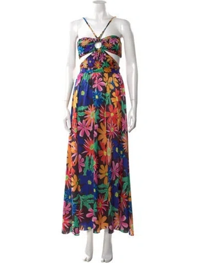 Pre-owned Patbo Floral Print Long Dress In Black