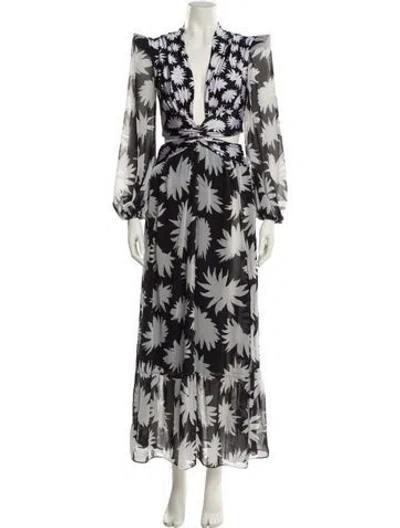 Pre-owned Patbo Floral Print Long Dress In Black