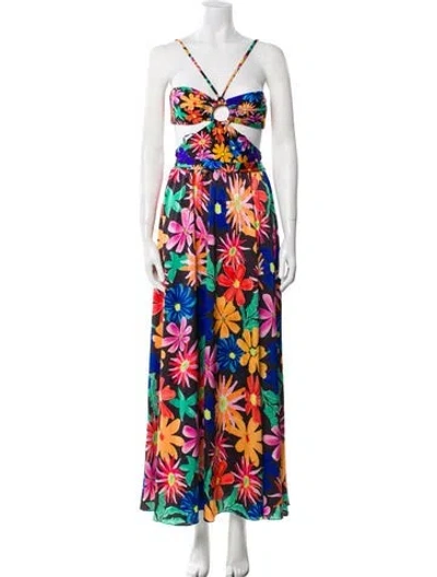 Pre-owned Patbo Floral Print Long Dress In Black