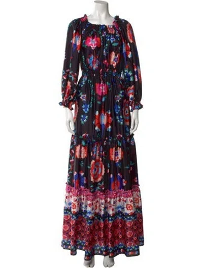 Pre-owned Patbo Floral Print Long Dress In Black