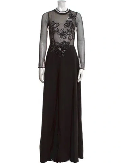 Pre-owned Patbo Floral Print Long Dress In Black