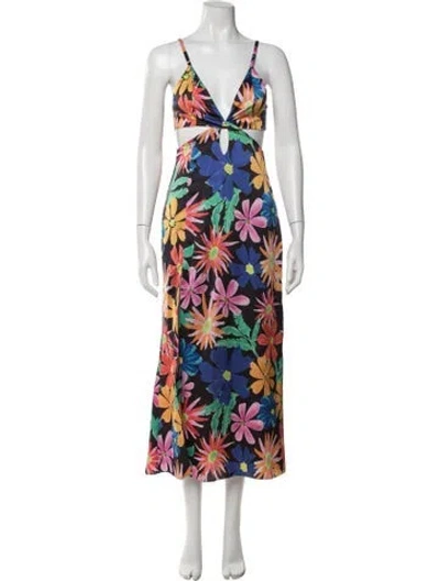 Pre-owned Patbo Floral Print Long Dress In Black