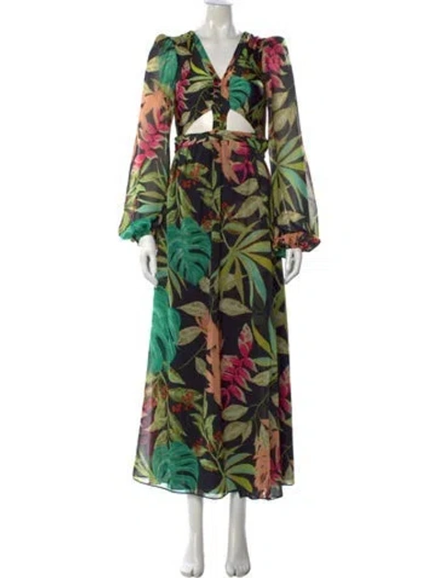 Pre-owned Patbo Floral Print Long Dress In Black