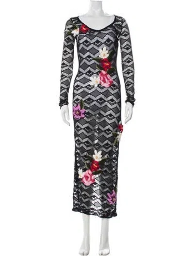 Pre-owned Patbo Floral Print Long Dress In Black