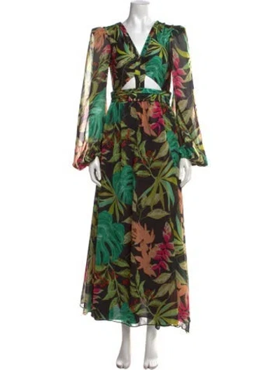 Pre-owned Patbo Floral Print Long Dress In Black