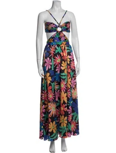 Pre-owned Patbo Floral Print Long Dress In Black