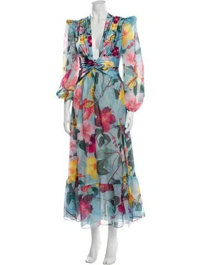 Pre-owned Patbo Floral Print Long Dress In Blue