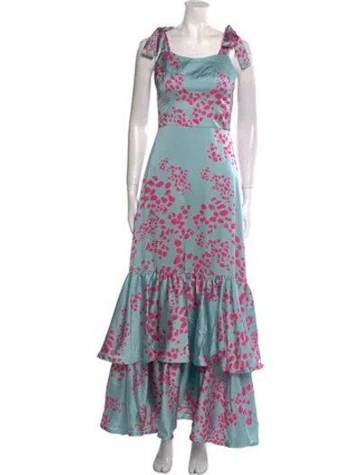 Pre-owned Patbo Floral Print Long Dress In Blue