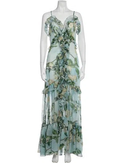 Pre-owned Patbo Floral Print Long Dress In Blue