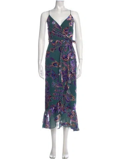 Pre-owned Patbo Floral Print Long Dress In Blue