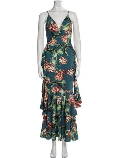 Pre-owned Patbo Floral Print Long Dress In Blue