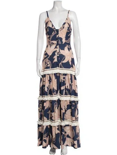 Pre-owned Patbo Floral Print Long Dress In Blue