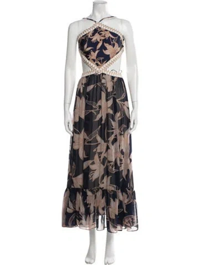 Pre-owned Patbo Floral Print Long Dress In Blue