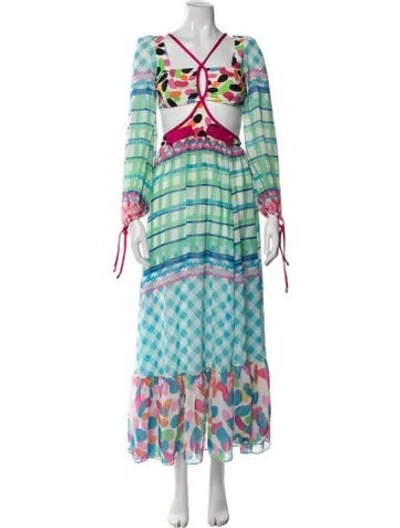 Pre-owned Patbo Floral Print Long Dress In Blue