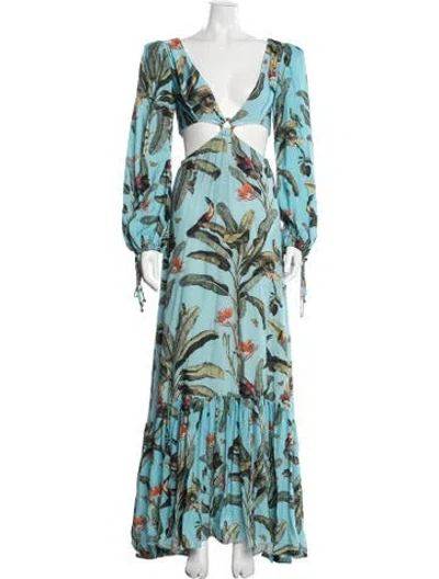 Pre-owned Patbo Floral Print Long Dress In Blue