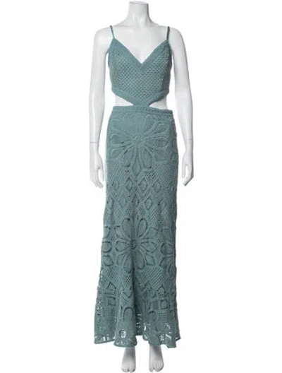 Pre-owned Patbo Floral Print Long Dress In Blue