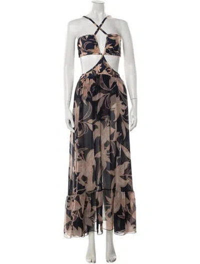 Pre-owned Patbo Floral Print Long Dress In Blue