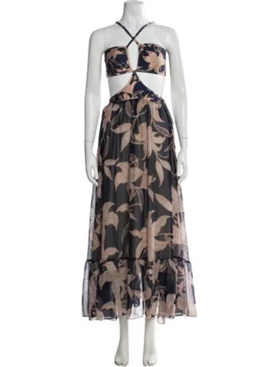 Pre-owned Patbo Floral Print Long Dress In Blue