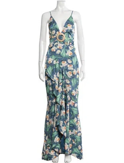 Pre-owned Patbo Floral Print Long Dress In Blue