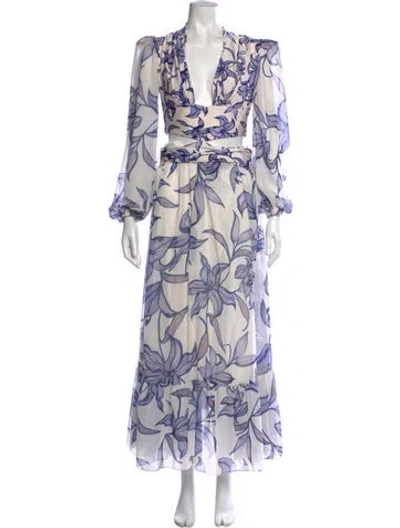 Pre-owned Patbo Floral Print Long Dress In Blue
