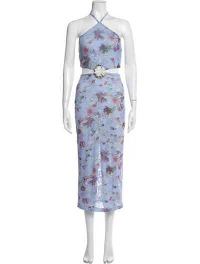 Pre-owned Patbo Floral Print Long Dress In Blue