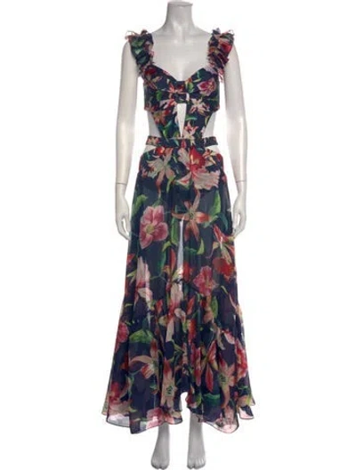 Pre-owned Patbo Floral Print Long Dress In Blue
