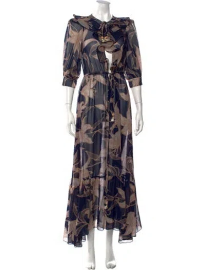 Pre-owned Patbo Floral Print Long Dress In Blue